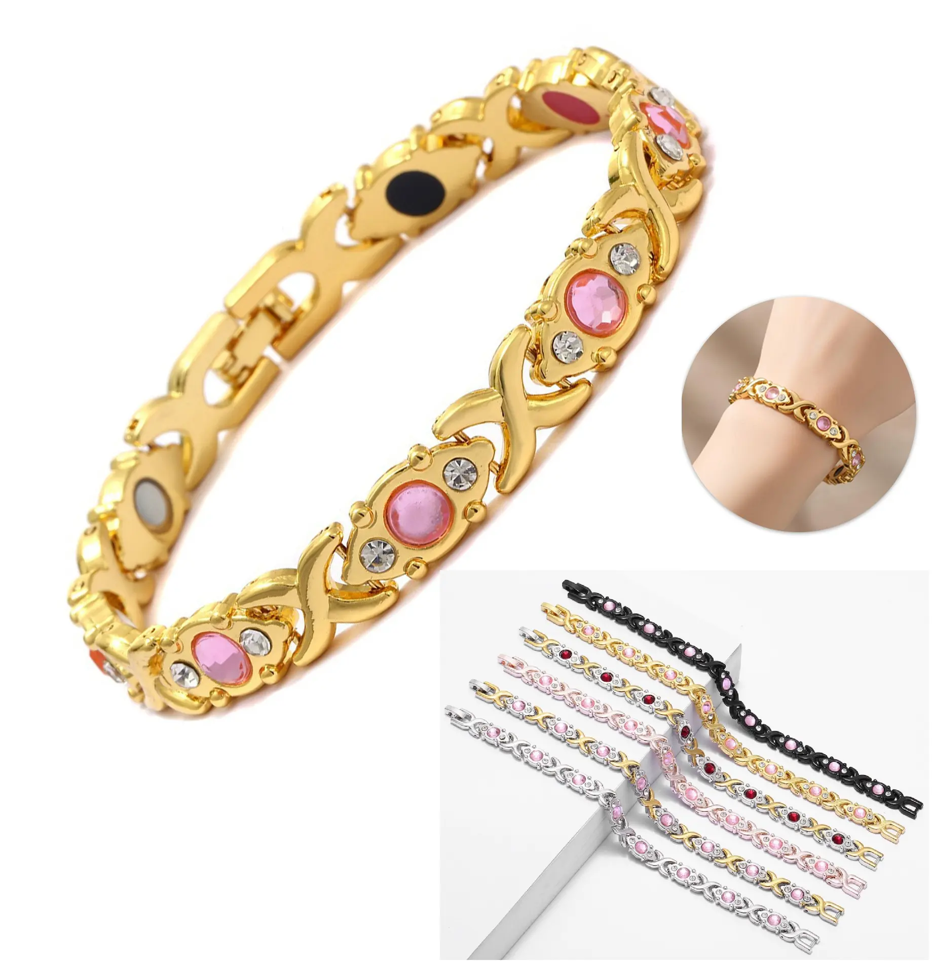 Women's 3500Gauss Neodymium Energy Magnetic Crystal Bracelet - Eco-Friendly Alloy with Diamond Accents, Adjustable Size, Hypoallergenic Medical Grade Stainless Steel, Moderate Thickness, Comfy 2025 Black Friday Gift for Enthusiasts, Crystal Bracelets