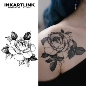 INKARTLINK Semi-Permanent Ephemeral Tattoo - 2 Flower Design Sheets, Realistic for Adults, Anti-Fade, Waterproof, No Adhesive, No Reflection, All Skin Types, Ideal for Swimming, Party