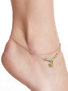 Austrian Crystal & Lotus Charm Anklet In Gold