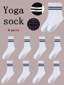 8 Pairs Women Yoga Socks Skipping Rope Sports Socks Ballet Socks Pilates Socks Anti-slip Floor Socks Parallel Bars Mid-tube Socks