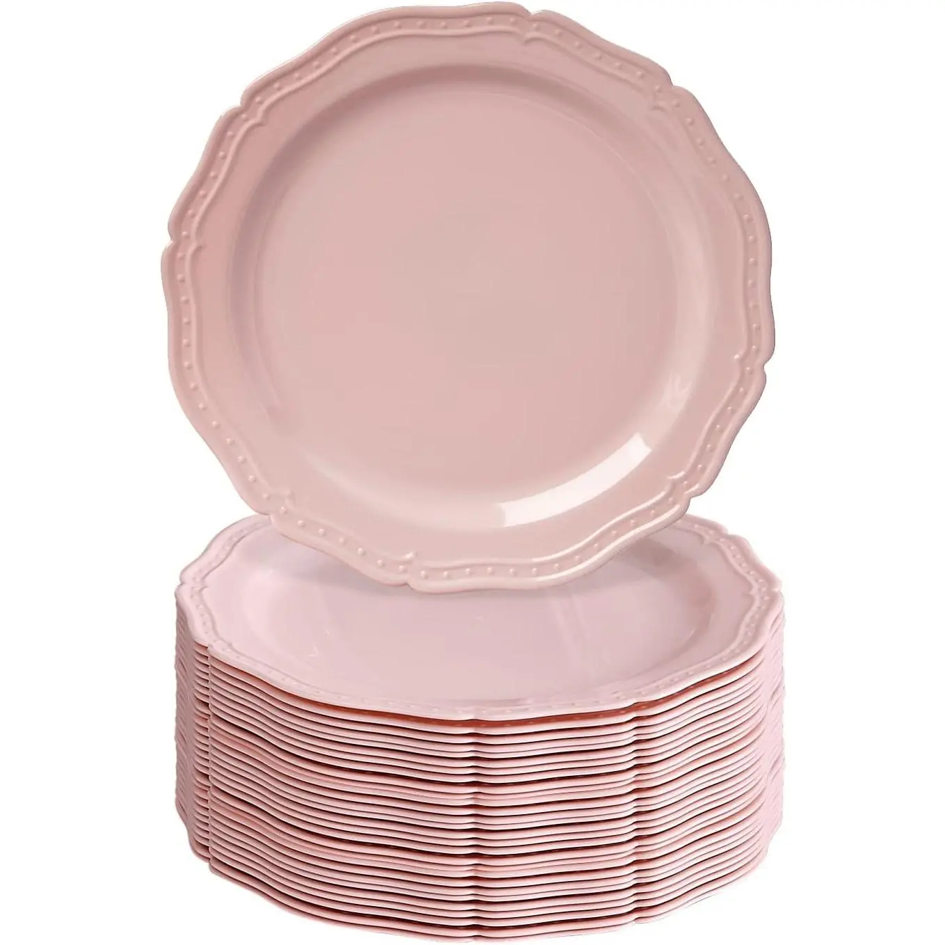 Vintage Embossed Plastic Dinner Plates for Party (20 PC) Heavy Duty Disposable Set 10.25"  Fine China Look Dishes Perfect Baby Showers Weddings etc. - Blush CountrySide Collection