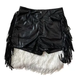 Mabel Faux Leather Side Fringe Shorts