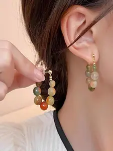 Vintage Colorful Natural Stone Beaded Earrings, Elegant Simple Luxury Ear Studs for Women, Unique Luxurious Jewelry Gift, Boho Style Jewelry
