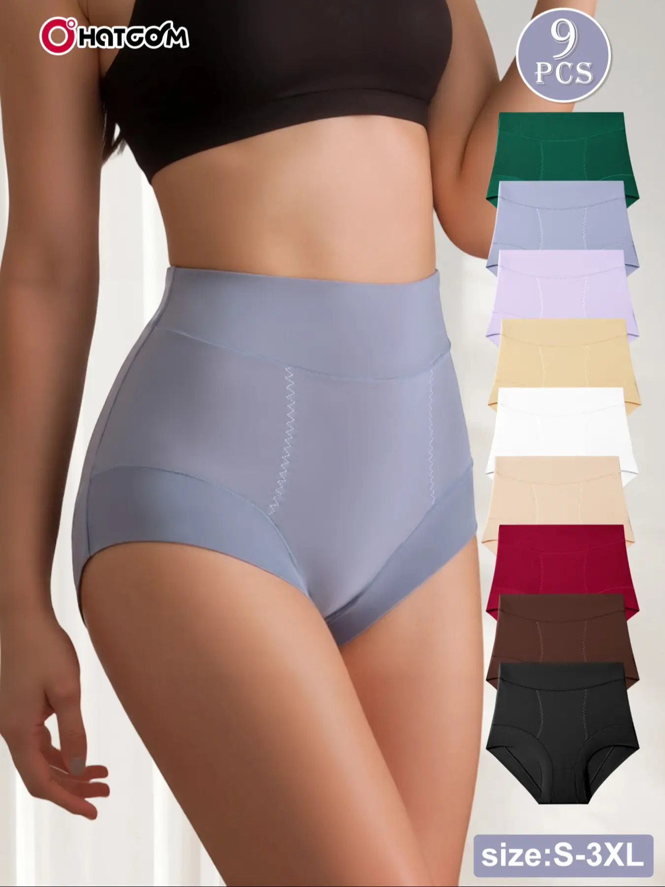 HOTCOM 9-Pack Plus Size High-Waist Shapewear Pants, High Waisted Shaper, Comfortable Soft Slim-Fit Casual Shorts for Women, All Season Wear, S-4xl Sizes, Essential Daily Underwear Panties