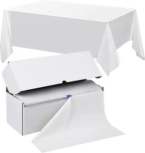 Boxed Plastic Table Cover Roll - 300ft Classic Disposable Tablecloth for Parties Events Banquets Easy to Use Convenient Storage