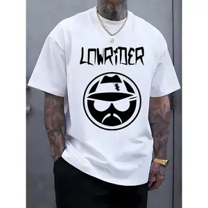 Men's Casual Graphic Tee - Short Sleeve Crew Neck Tee with "LOWRIDER" Print, Summer Outdoor Streetwear, White Machine Washable, Casual Outfit |     Casual Style Shirts |     Machine Washable Tops, T-Shirts