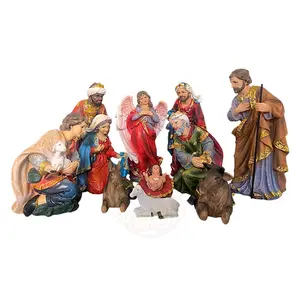 Nativity Set - Colorful Resin Figures of Baby Jesus Mary Joseph 3 Kings Shepherds & Animals for Christmas Decorations 11-Piece Set 18 Inches Tall Set de Nacimiento De Resina 18 Pulgadas De Alto Gift Religious Figurine Ornaments
