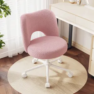 Raybee Vanity Swivel Chair with Backrest, Faux Fur Ultra-Plush Fleece, Silent Rolling Wheels, Height Adjustable Comfy Reading Chair Cute Armless Velvet Office Chairs for Girls Makeup Room Gift, Bedroom & Home Furniture [EasterIdeas]