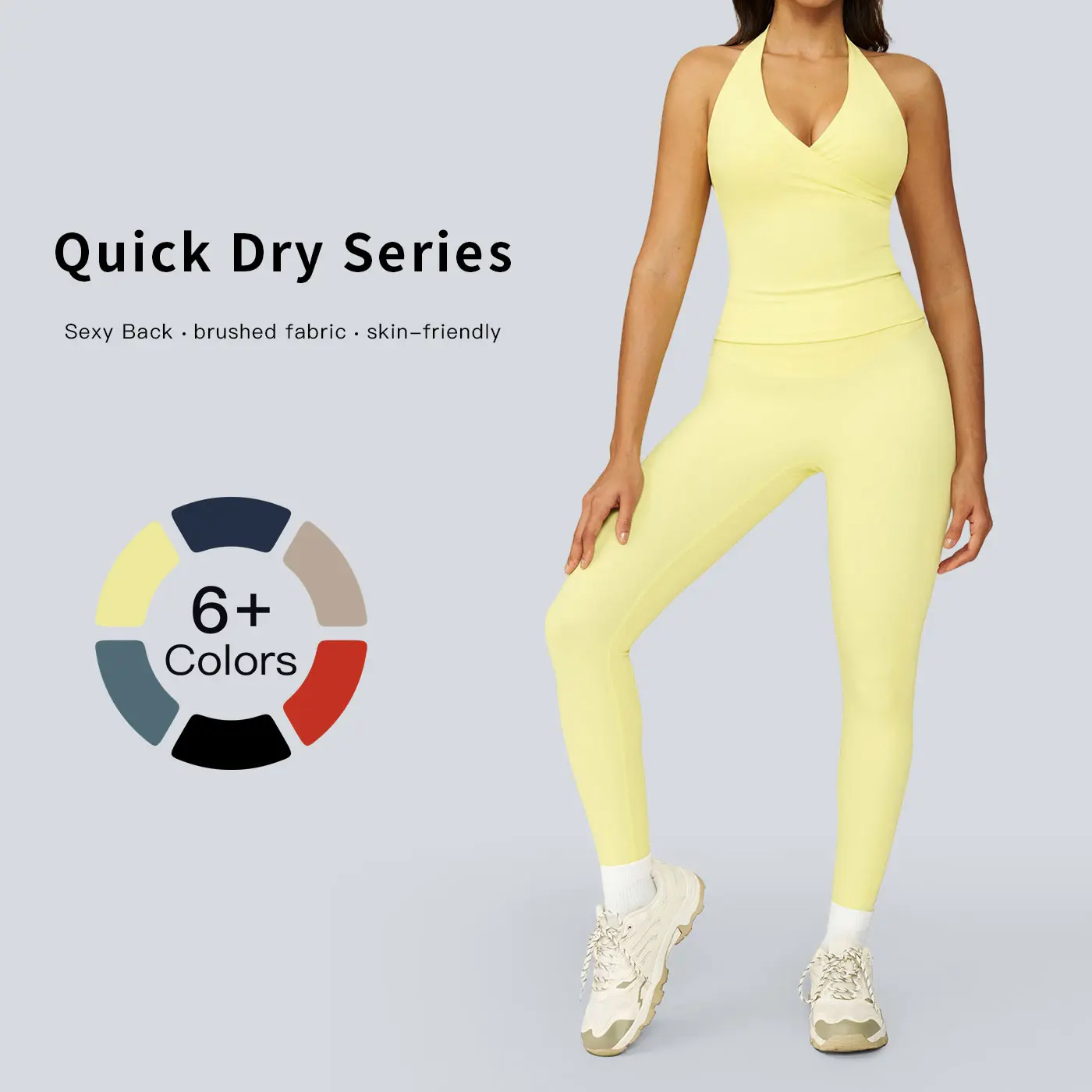 Tenwolf Women's 2-Piece Solid-Color Halter Sports Set - Female Tank Top & High-Waisted Leggings, Comfortable Breathable Activewear for Yoga, Gym, Summer Casual Valentine's Day Gift