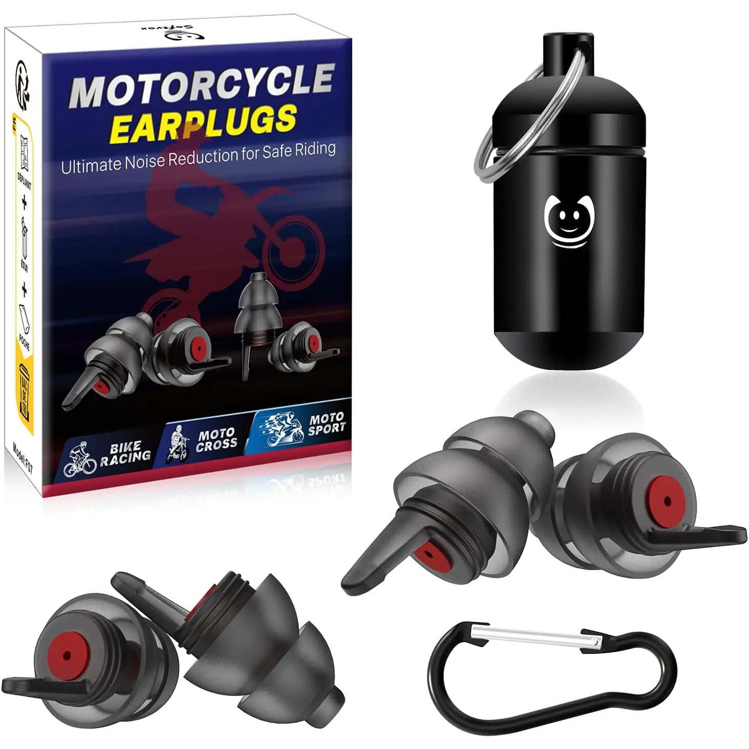 Unisex Motorcycle Riding Waterproof Earplugs, 2 Pairs Reusable Silicone Hearing Protection, 25 dB Wind Noise Reduction, Dual-Flange Tip Dual-Size Design with Aluminum Case, Windproof