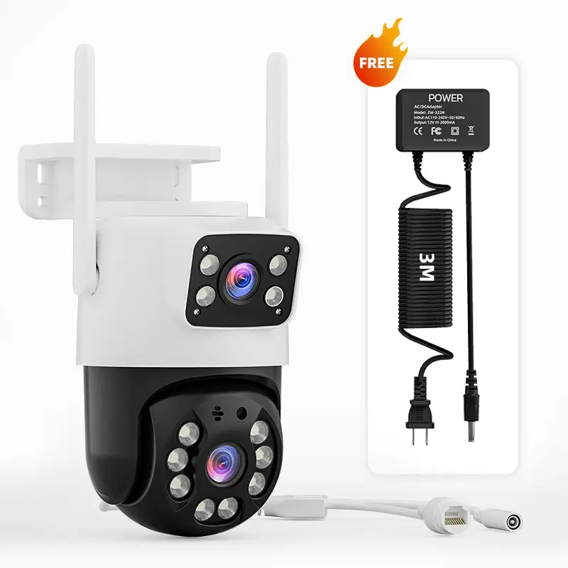 ICSEE 2-Lens 2.4GHz Wi-Fi Wireless IP Security Camera, AI Human Track, Color Night Vision, Pan-Tilt-Zoom, 2-Way Audio, Motion Detection, Micro SD Support, Portable for Home Safety Monitoring bodycam camera security cameras for home