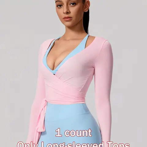 【Biack Friday】Women's Lightweight Long-Sleeve Wrap Yoga Top, Breathable Quick-Dry Tie-Front Shrug for Dance, Pilates & Workout