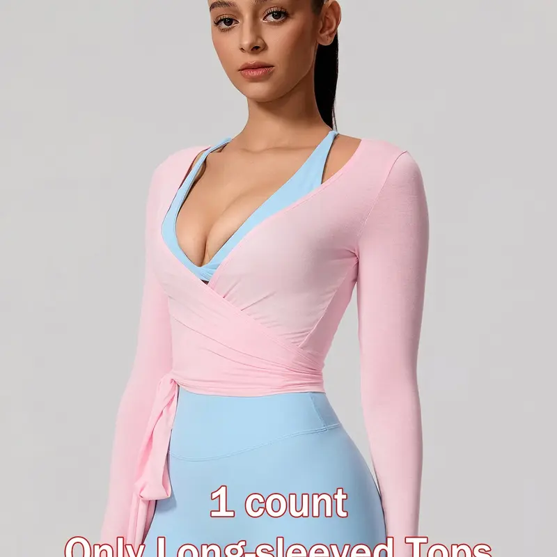 【Biack Friday】Women's Lightweight Long-Sleeve Wrap Yoga Top, Breathable Quick-Dry Tie-Front Shrug for Dance, Pilates & Workout