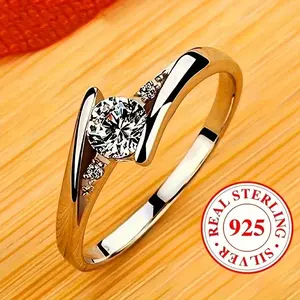 1 Women'S Engagement Ring | S925 Sterling Silver with Simple Design and Inlaid Synthetic Cubic Zirconia, Ideal for Engagement Parties, Weddings, and Banquets | Vintage and Luxury Style, Round Gemstone, April Birthstone