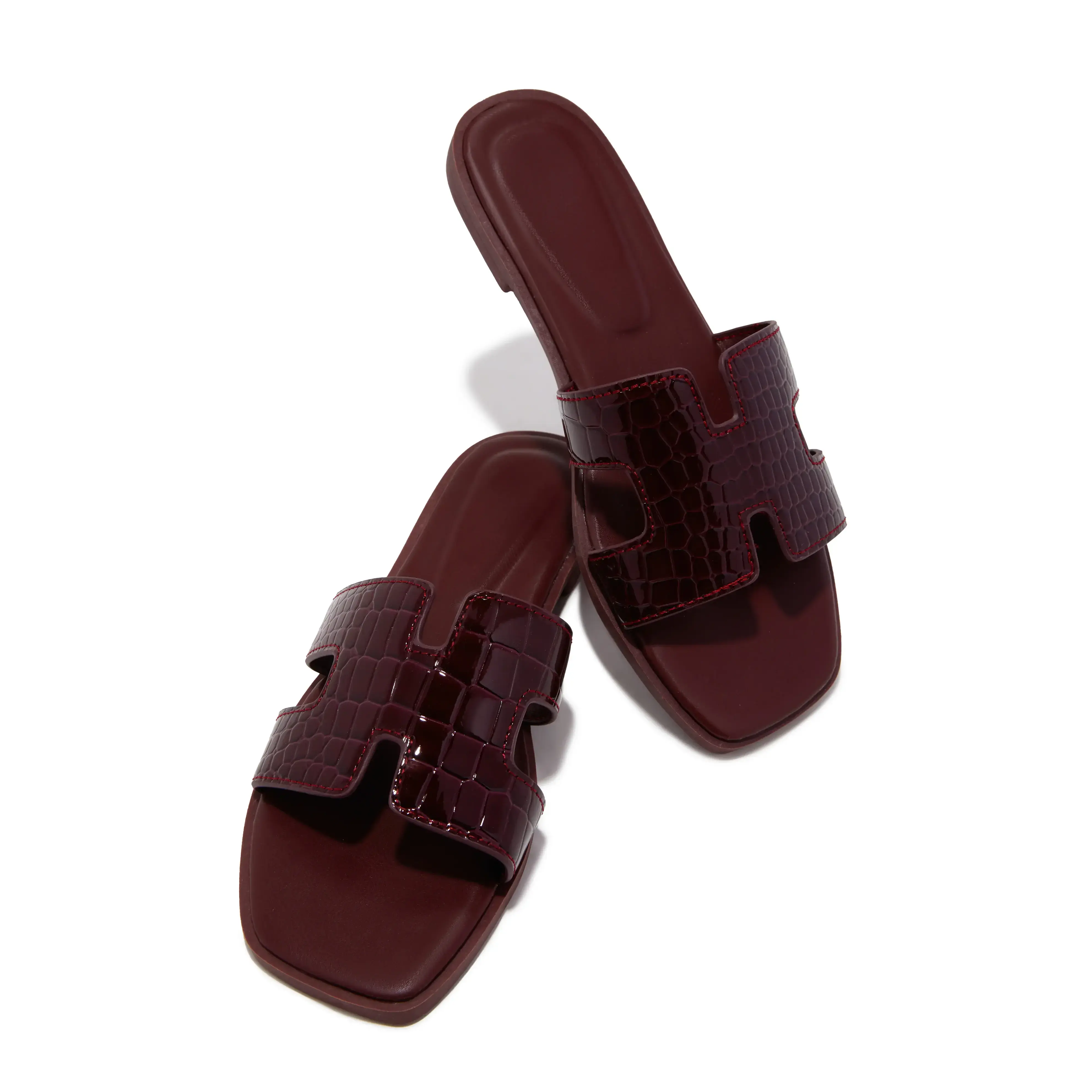 Elara Flat Slip On Sandals - Wine Croc