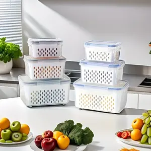 Plastic Storage Container, Refrigerator Fruit Container, Dual-Layer Food Preservation Container, Detachable Filter, Dishwasher Safe, Fridge Organizers