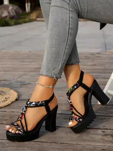 Summer New Bohemian Style Sandals Women's Thick Sole Open Toe Woven Strap Fashion Versatile Slimming High Heel Shoes