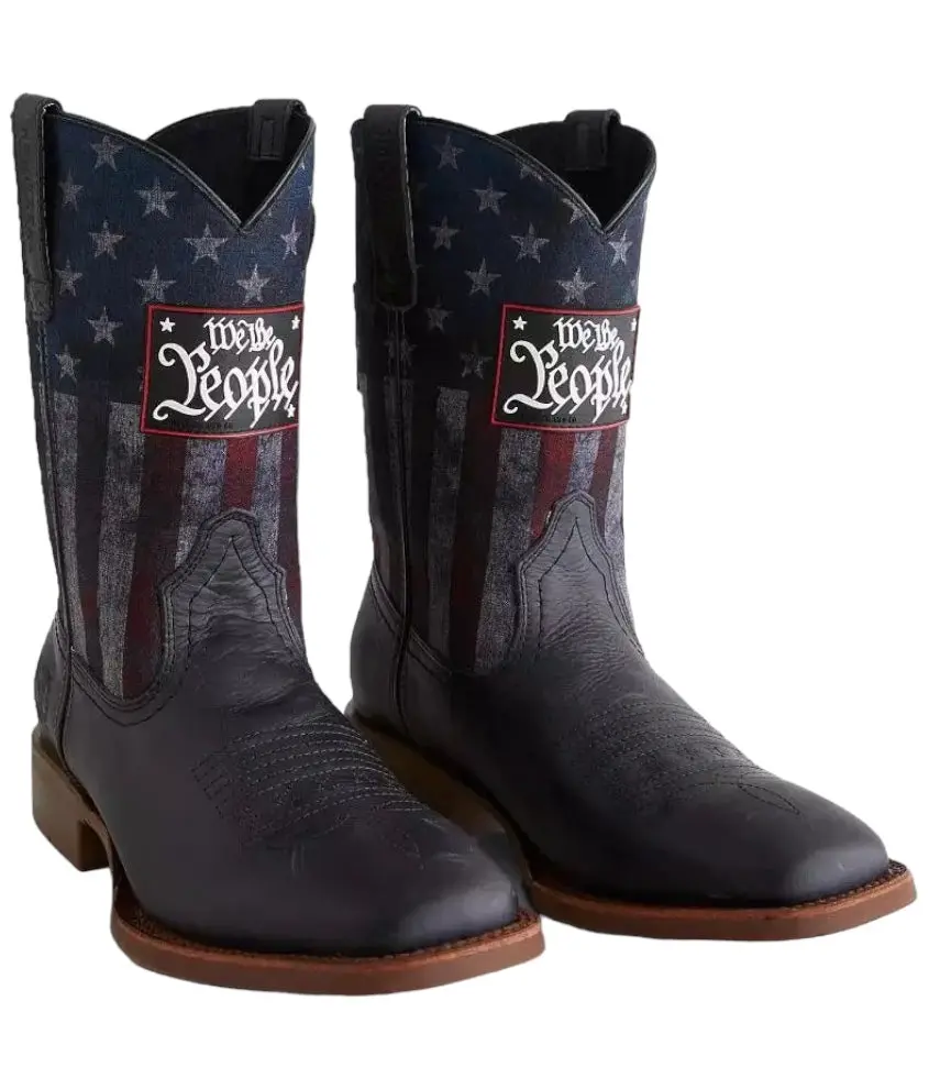 Howitzer Men's Freedom Stamp US Flag Leather Boots, Mid-Calf Western Pull-On with Square Toe, Made in USA, Cowboy, Block Heels, Western Ootd