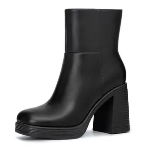 Athlefit Women's Platform Ankle Boots High Chunky Block Heel Square Toe Boots Fashion Dress Heeled Booties Footwear Walking Shoes