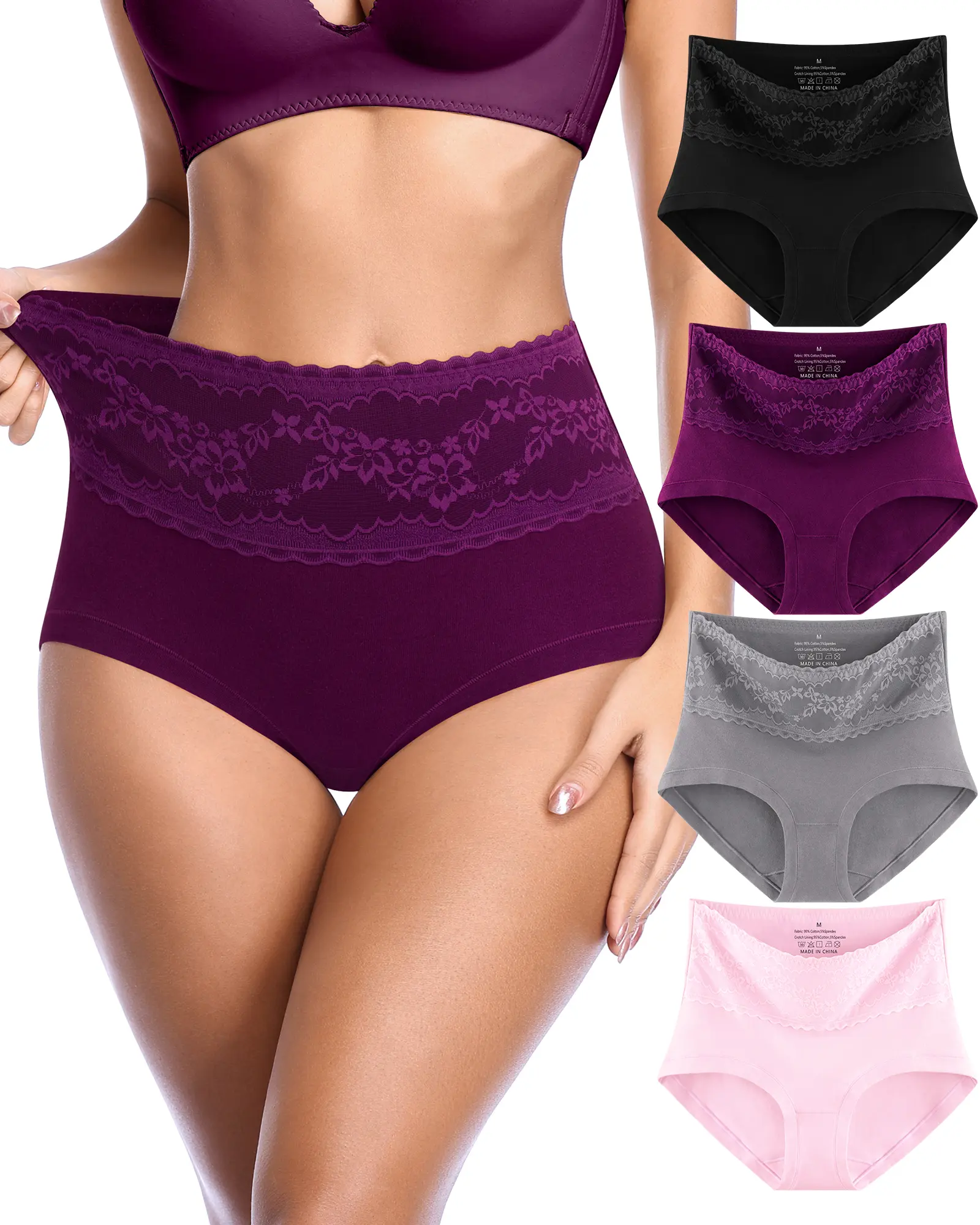 High Waisted Tummy Control Underwear for Women Full Coverage Briefs Soft Cotton Postpartum Recovery Panties Tagless 4 Pack