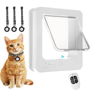 Smart Cat Door for Interior & Exterior with 3 RFID Sensor Keys 1 Remote Control 4 Way Locking Cat Flap Battery Powered Universal Pet Door