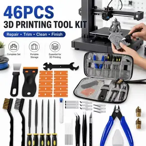46PCS 3D Printing Tool Kit, All-in-One 3D Printer Cleaning & Finishing Set with Storage Case, Scraper, Cutter, Files, Tweezers, Brushes, Nozzles and Cleaning Needles