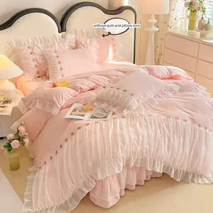 3pcs Lace Trim Bedding Set, Includes 1 Fitted Sheet and 2 Pillowcases, Zipper Design, Soft Fabric, Suitable for All Seasons, Soft Bedding Sets
