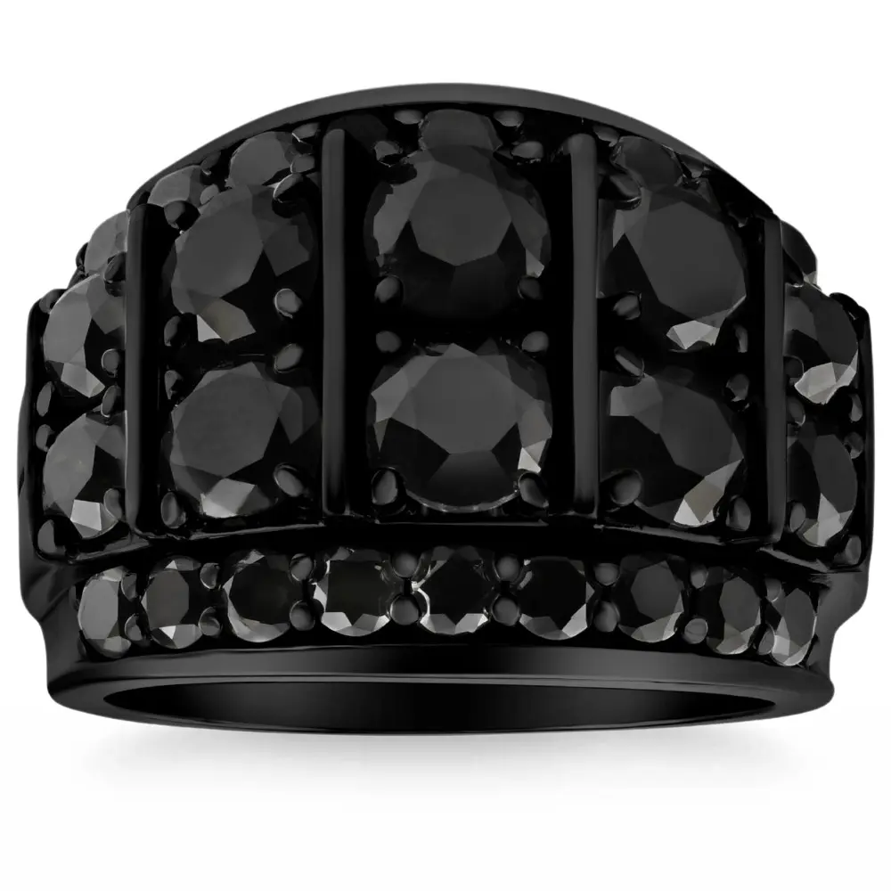 7 1/4Ct TW Black Diamond Men's Ring 10k Black Gold