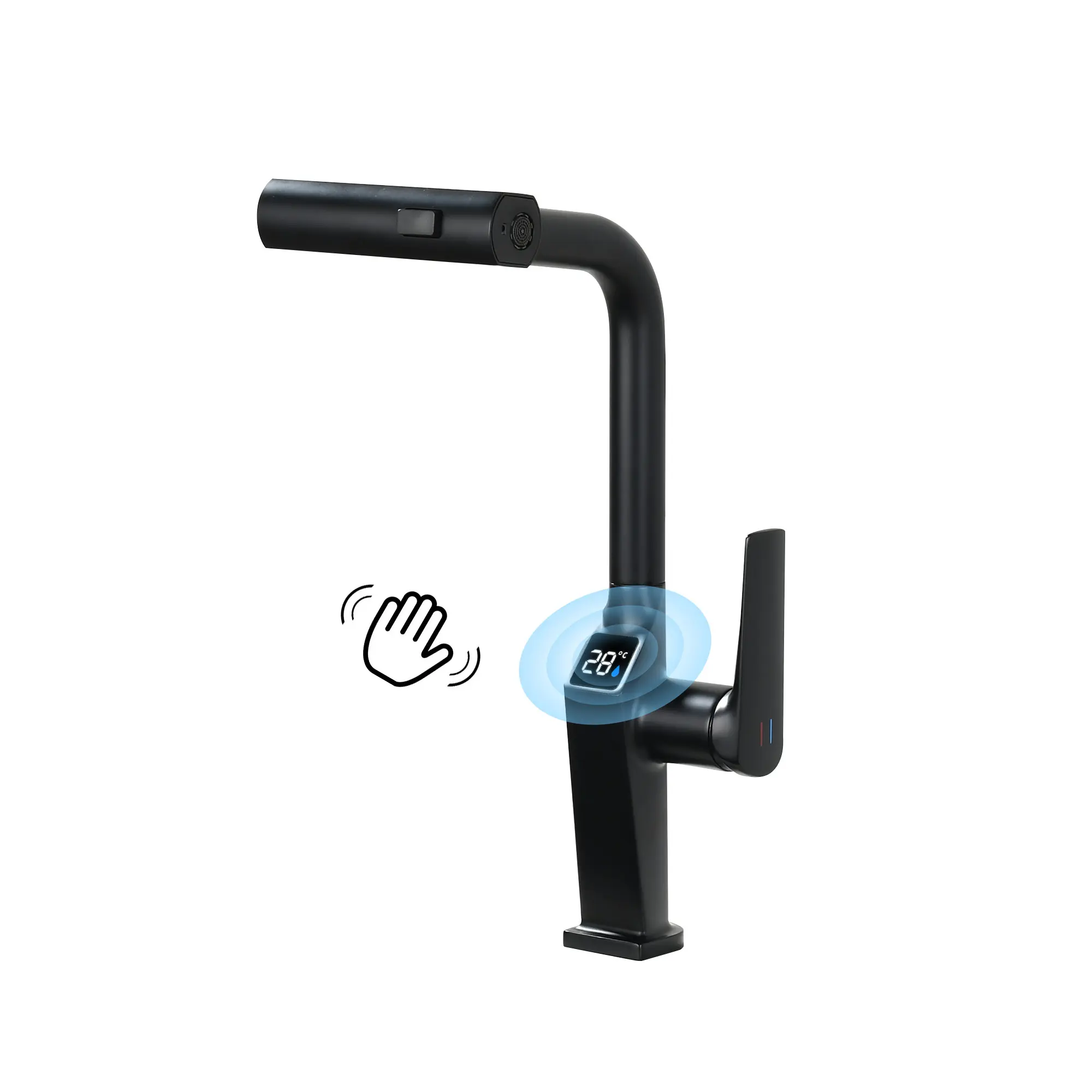 Motion Sensor Kitchen Faucet with LED Temperature Display, Pull-Out Sprayer, 3 Spray Modes, 360° Swivel, Matte Black Metal