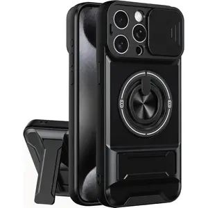 Phone case for iPhone 17 16 15 14 13 12 Pro Max plus case with 360 ° Rotation Magnetic Ring Compatible with MagSafe Slide Camera Cover Foldable Stand Military-Grade Shockproof Protective case