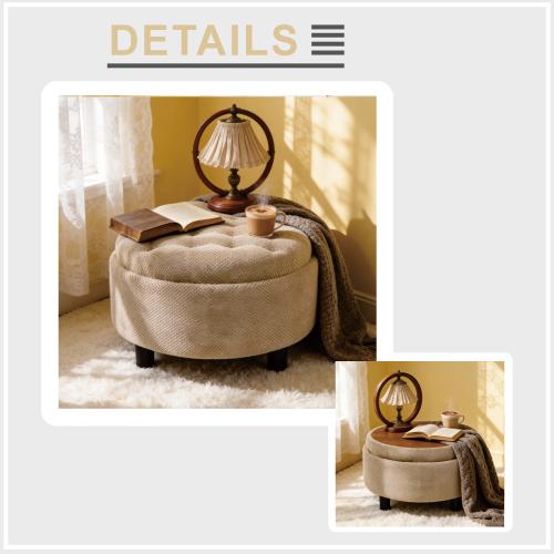 Modern 25 Inch Round Storage Ottoman Coffee Table with Tray & Removable Top, Tufted Upholstered Circle Ottoman for Living Room Bedroom, Dark Grey/Light Grey/Black/Dark Green/Coffee/Camel