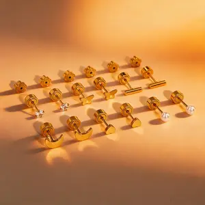 Gauge Cartilage Earring Set 20G 12 Piece Stainless Steel Studs with Pearl CZ Heart Moon Butterfly Hypoallergenic Secure Fit Body Jewelry for Women