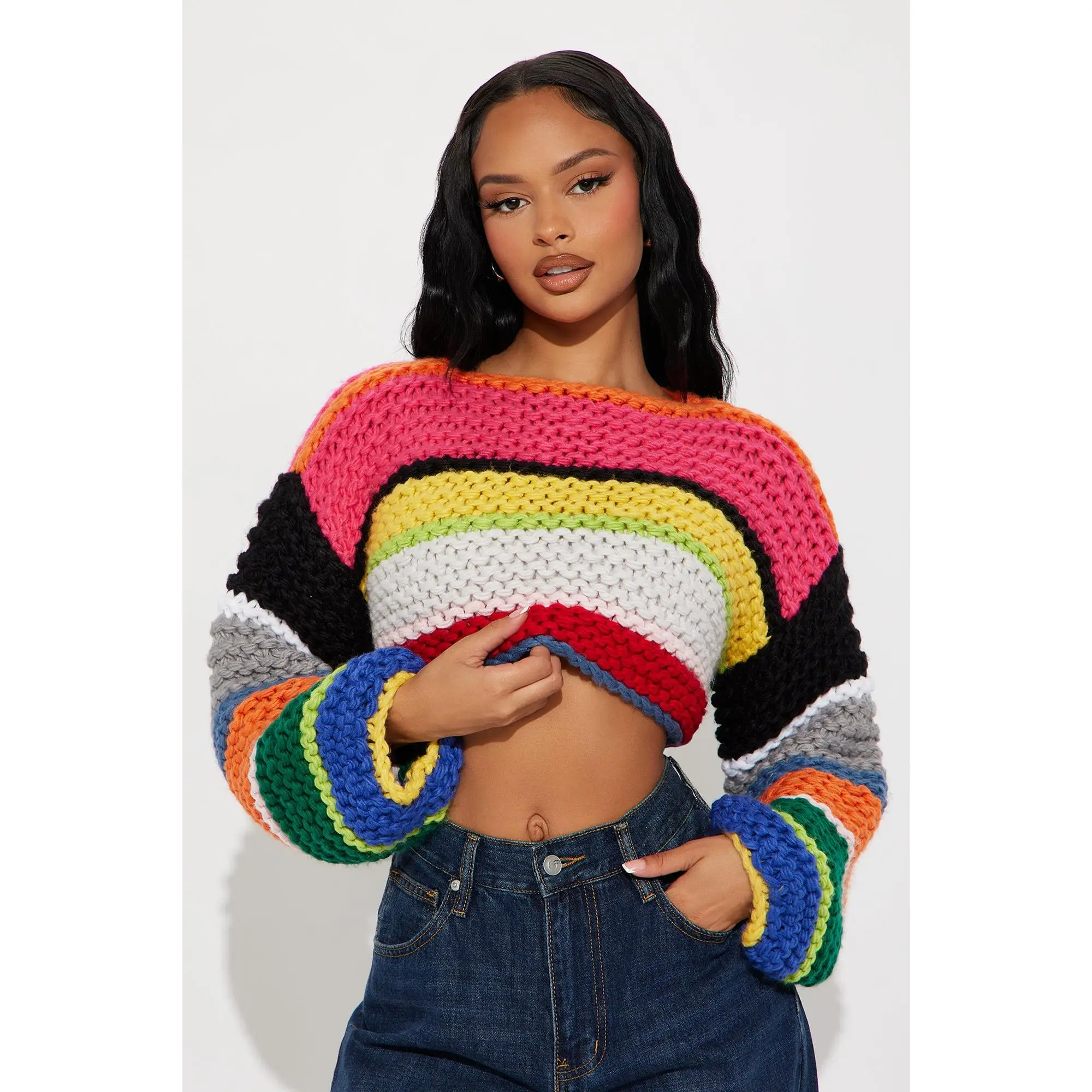 Take It There Chunky Knit Sweater - Multi Color