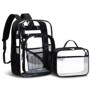 Bluefairy Clear Boys Backpack with Lunch Box Set Girls Kids Transparent Bookbag with Lunch Bag for School Lunchbox Combo See Through Little Teen Elementary Preschool Kindergarten Age 8-10 Years Old Child Toddler Mochila Con Lonchera Escolares Para Niños