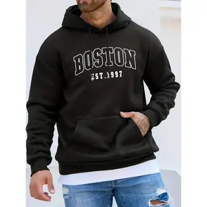 Men's Letter Print Pocket Drawstring Hoodie, Regular Fit Casual Drop Shoulder Long Sleeve Hooded Sweatshirt, Men's Fall & Winter Clothes Unisex Hoodies
