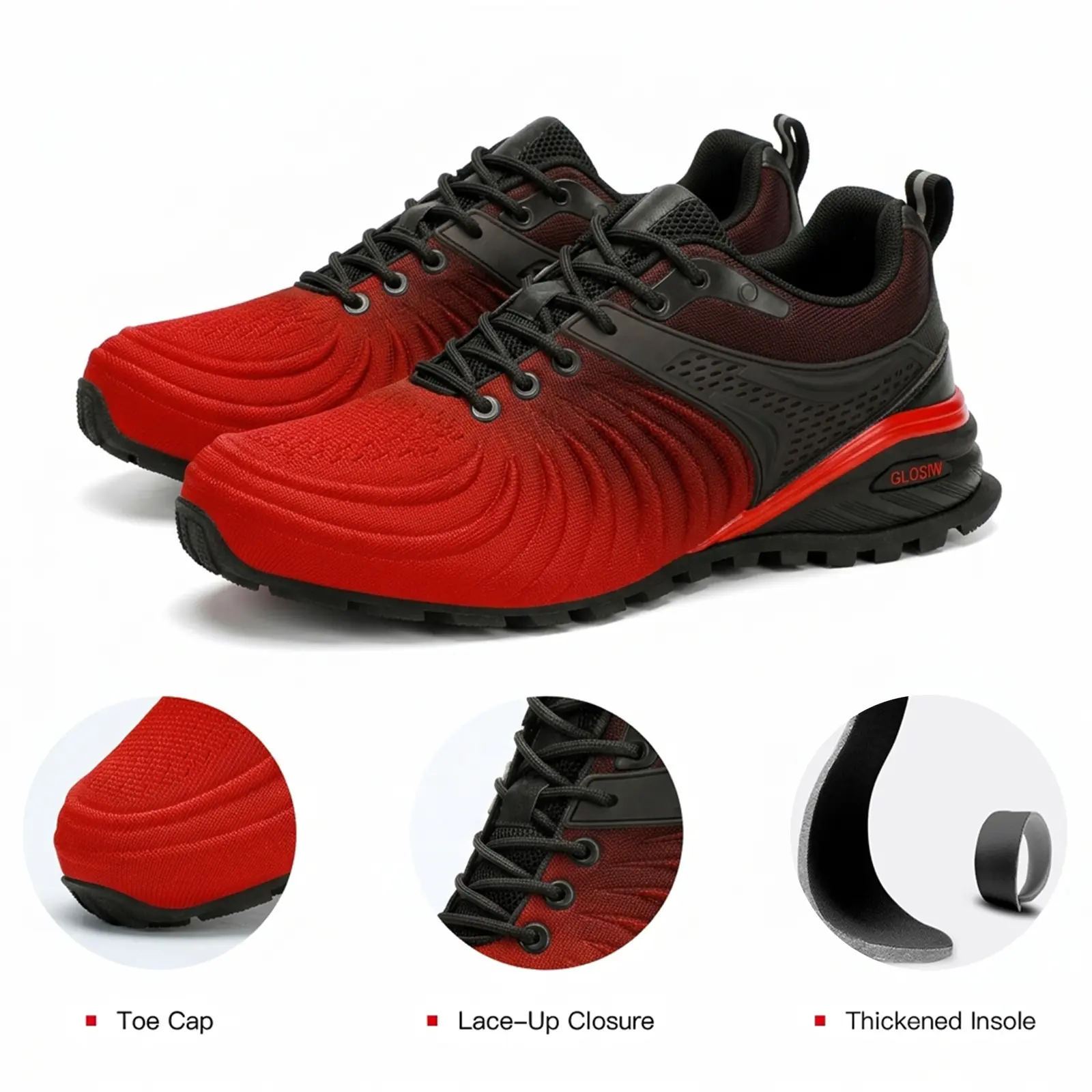 Men's Lace-Up Walking Workout Sneakers with Braid Detail - Super Lightweight, Soft-Soled, Breathable, Anti-Slip Sole Grips on Trails - Casual Trainers, Training Shoes for Hiking, Gym Footwear Fashion, Sporty Breathable Shoes