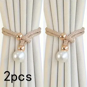 Elegant Faux Pearl Decor Curtain Tieback, 2 Counts Adjustable Rope Holdback, Chic Curtain Accessories for Home Decor, Interior Decoration Accessories, Curtain Tie Backs For Curtains