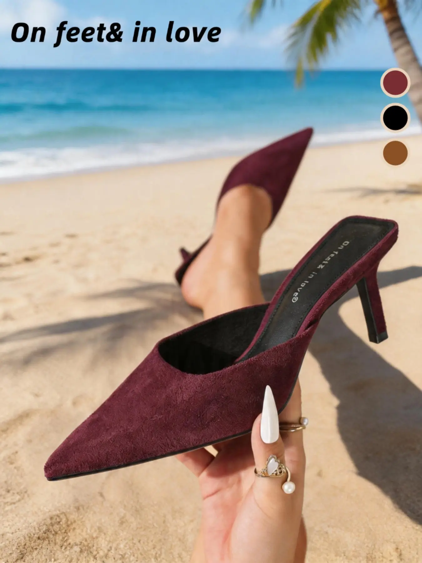 Burgundy Suede Pointed Toe Mule Slippers | Stiletto Heel Slingback Sandals | Women's Elegant Wide-Fit Pointed Toe High Heels for Summer | Women's Heeled Sandals | Easy-to-Wear High Heel Sandals for Women Footwear | Stiletto Heel Mules