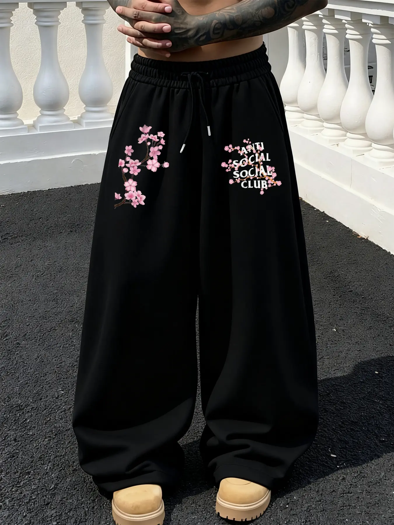 Men's Casual Graphic Sweatpants, Leisure Sweatpants, Fitted Street Style Joggers, Plum Blossom Print, Spring & Fall Wear, Outdoor Travel Home Use, Floral Print Sweatpants, Affirmation Sweatpants, Casual Fashion Sweatpants