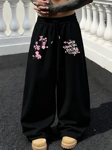 Men's Casual Graphic Sweatpants, Fitted Street Style Joggers, Plum Blossom Print, Spring & Fall Wear, Outdoor Travel Home Use, Floral Print Sweatpants