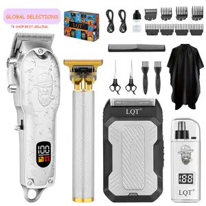 LQT Professional 4-in-1 Men's Grooming Kit, Cordless Hair Clippers, Beard Trimmer, Electric Shaver & Nose Trimmer, Rechargeable Haircut Set with LCD Display, Complete Barber Kit for Home Use