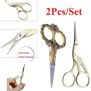 2Pcs/Set Gold Vintage Plum Blossom Scissors and Classic Crane Design Sewing Scissors for Embroidery,Sewing,Craft,Art Work & Everyday Use,Halloween Christmas Party Gifts,Hand Tools Kits