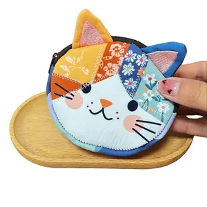 Women's Cute Cat Print Purse - Contrast Color Patchwork Cosmetic Bag, Portable Zipper Storage Pouch for Travel, Daily Organization