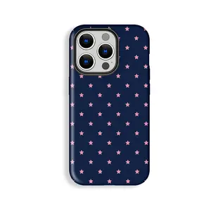 Shockproof Double-Shell Anti-Drop Smartphone Case, Cute Pink Star on Blue Pattern Design, Wear-Resistant Cellphone Casing, Handheld Electronics Accessories, Gift for Him/Her, Compatible with iPhone 11/12/13/14/15/16/17 Pro, ProMax, Plus, Air