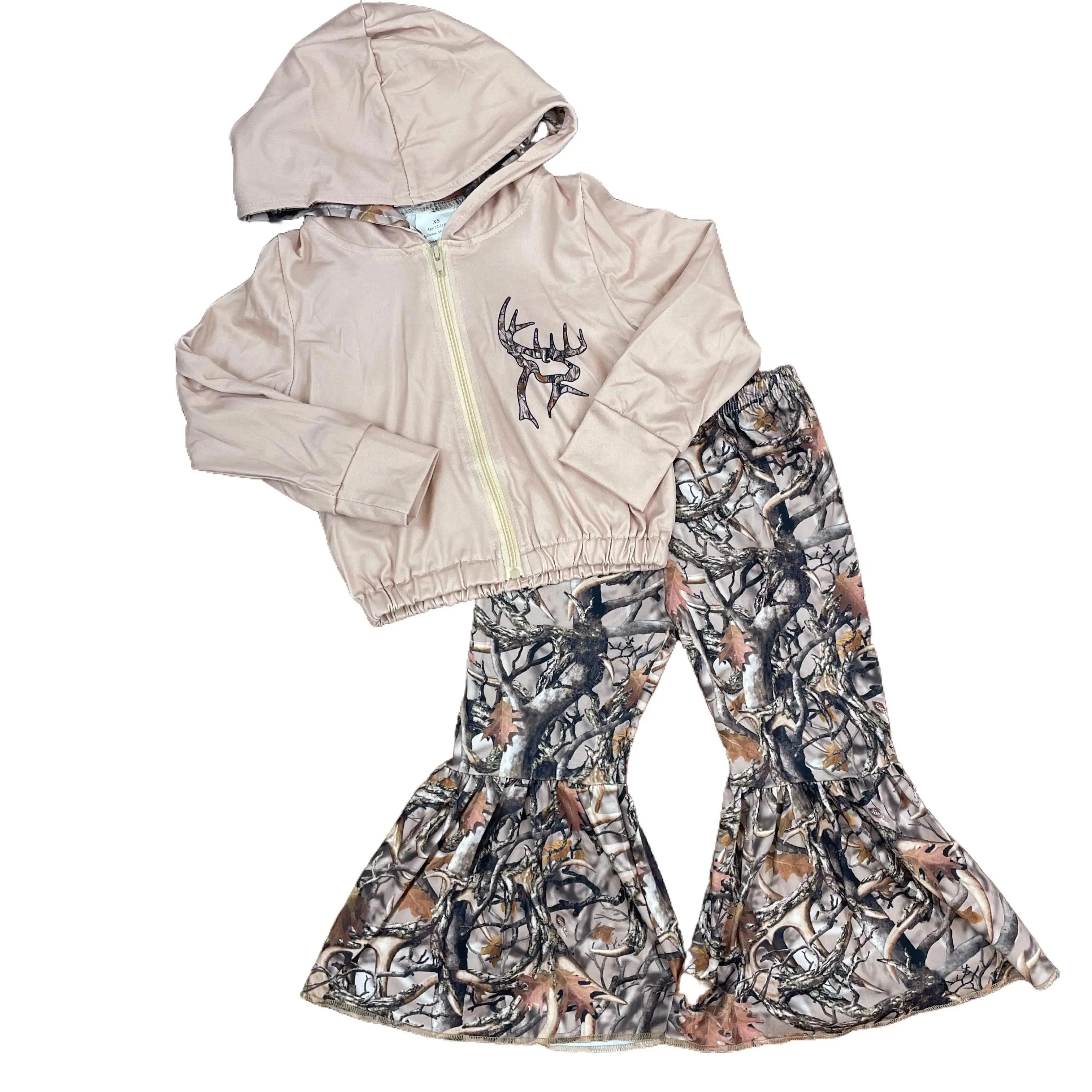 Girls Deer Camo Jacket and Pants Set Girl Clothes Hoodies set, 5% Spandex For Easy Move, Casual Style For Daily Wear