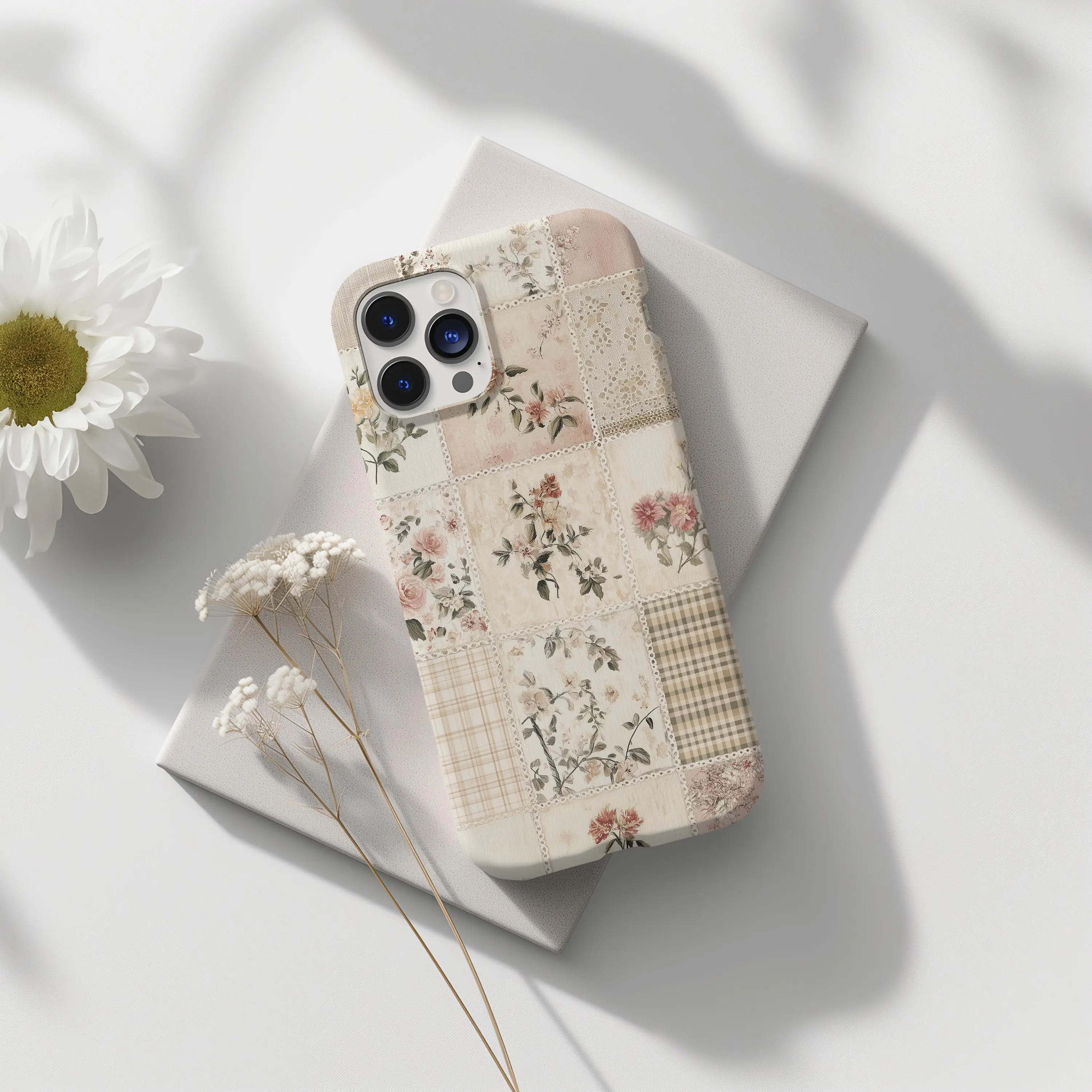 Hard Polycarbonate Floral Pattern Patchwork Girly Case - 2-IN-1 Phone Accessories, Protective Shell, Anti-Slip, Anti-Fall, Double Impact Resistance - Gift Ideas for iPhone 17 Air/16/15/14 Pro/ProMax/Plus/13/12/11 & Samsung Galaxy 23/24/25 Ultra 5G Phones