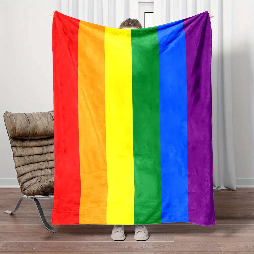 LGBTQ+ Pride Flag Throw Blanket, Contemporary Style Reversible Flannel, Digital Print Polyester, Wrinkle-Resistant Geometric Flag Pattern, Soft Texture, LGBTQ+ Colors, Ideal for Indoor Use Home & Travel Couch Bed Decor, Geometric Flag Pattern Blankets