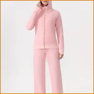 Outdoor Passionshop  Women's 2-Piece Set - Long Sleeve Jacket & High-Waisted Wide-Leg Tapered Pants. Ultra Soft & Warm, Minimalist Design, Perfect for Daily Active Weararm OuterwearRunning & Casual Wear