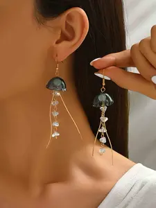 Fashion Design Irregular Dreamy Jellyfish Crystal Long Earrings, Creative Women's Elegant Party Vacation Unique Earings