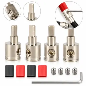 4PCS 0 Gauge to 4 Gauge Amp Input Reducer Adapter, Nickel Plated Brass Car Audio Power & Ground Wire Terminal Connector with Heat Shrink Tubing, Hex Wrench for Amplifier Installation